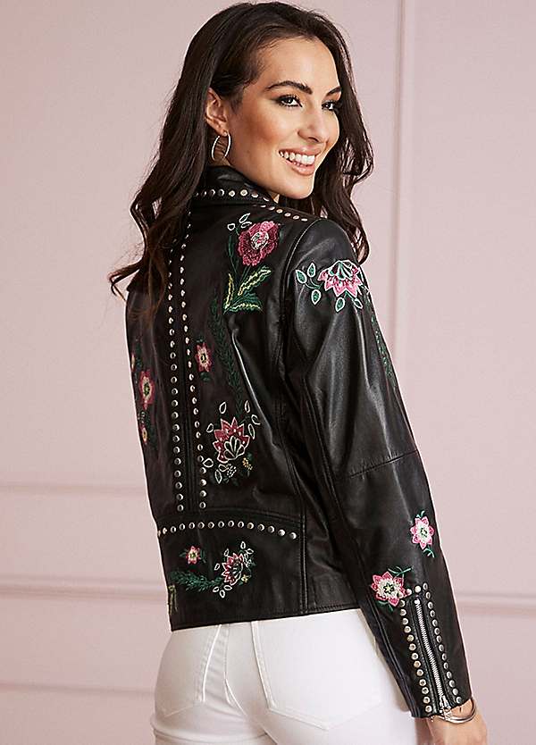 Together Embroidered Stud Leather Jacket