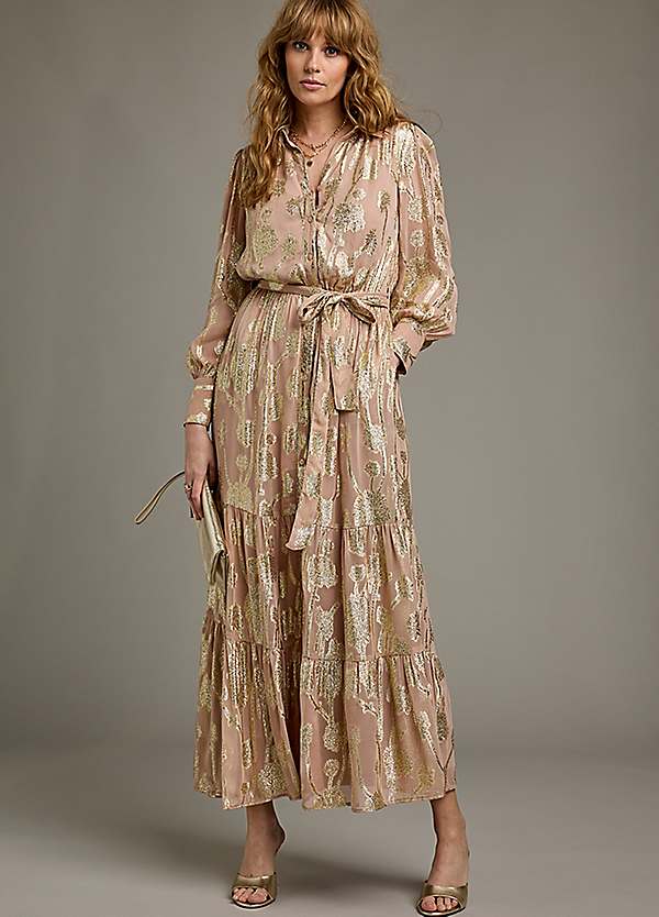 Together Gold Jacquard Maxi Shirt Dress Freemans