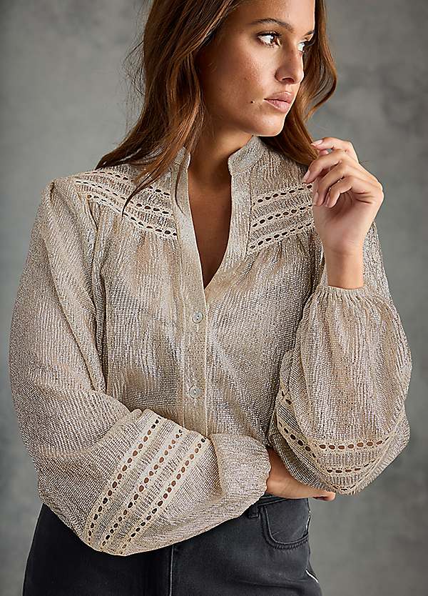 Together Gold Metallic Ladder Stitch Blouse | Freemans