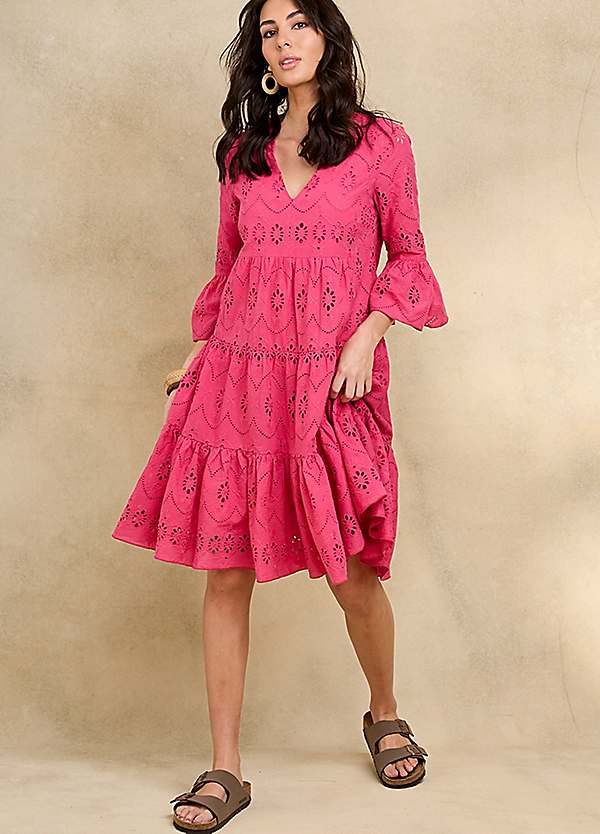 Together Hot Pink Broderie Dress | Freemans