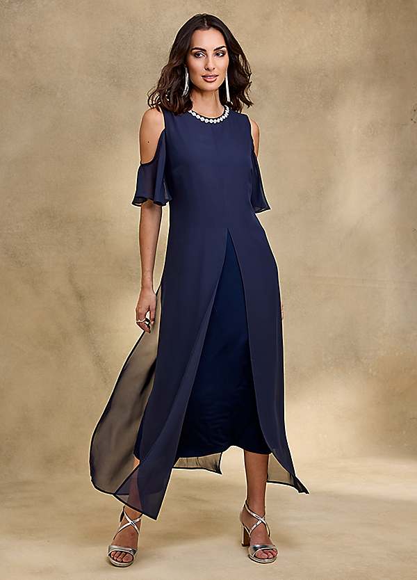 Together Navy Split Front Cold Shoulder Maxi Dress Freemans