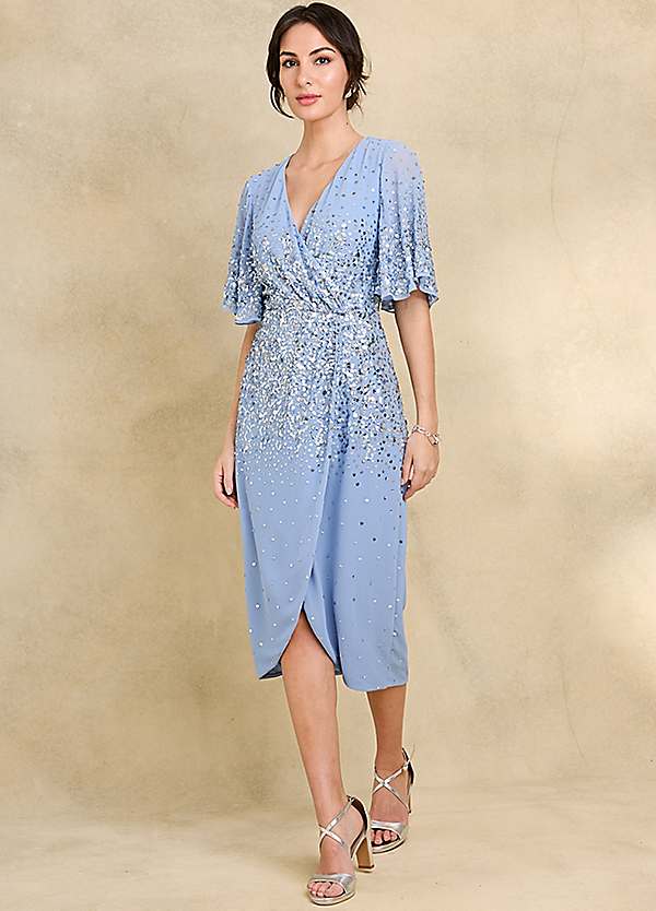 Together Pale Blue Sequin Wrap Dress | Freemans