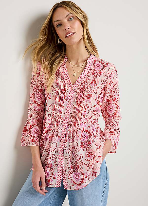 Together Pink Paisley Pintuck Blouse | Freemans