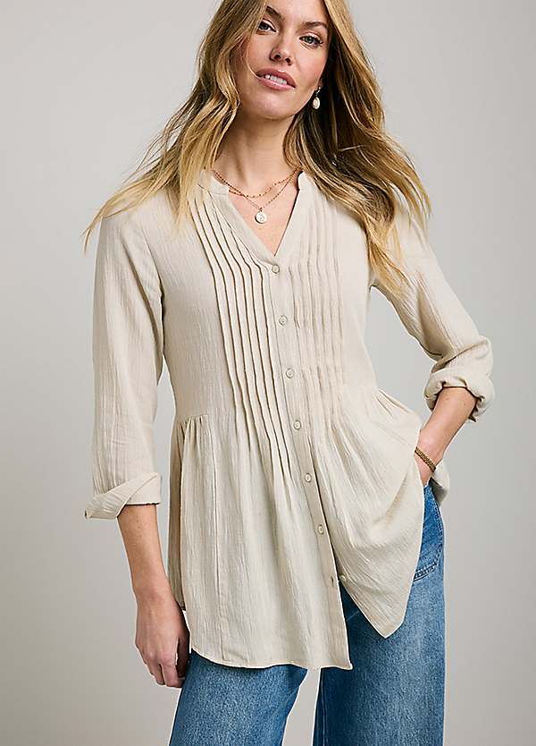Together Stone Linen Mix Pintuck Blouse | Freemans