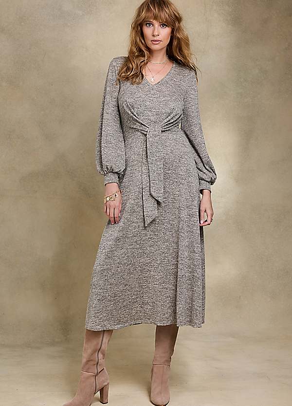 Together Taupe Snit Knot Front Midi Dress | Freemans Together Taupe Snit Knot Front Midi Dress | Freemans