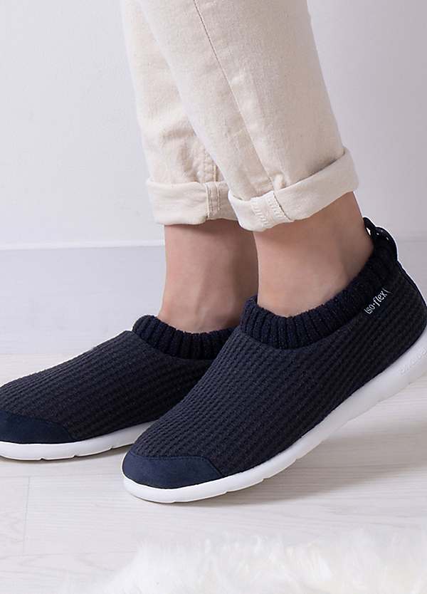 Totes Isotoner Ladies Navy Iso Flex Waffle Bootie Slippers