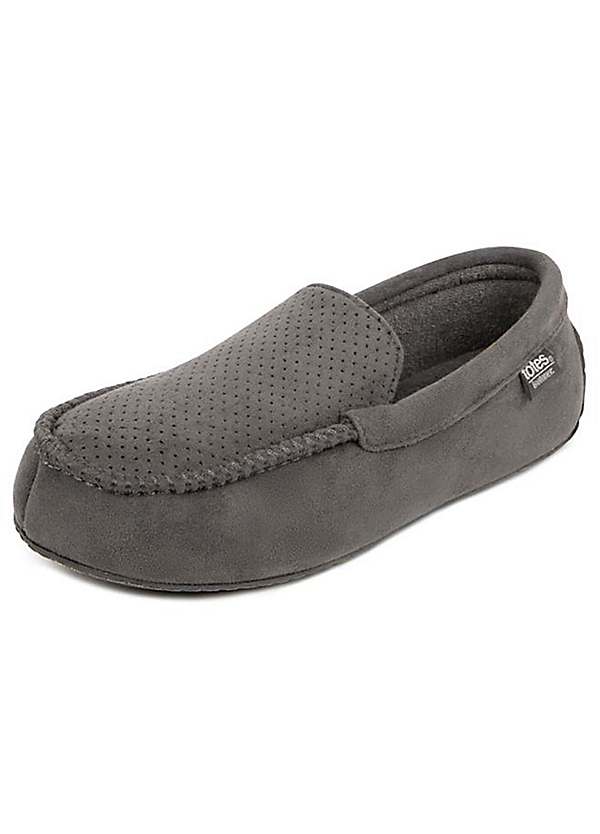 Totes Isotoner Men's Grey Airtex Suedette Moccasin Slippers Freemans
