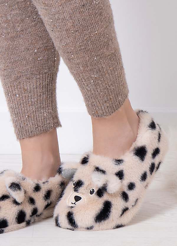 Totes Ladies Novelty Dalmatian Faux Fur Slippers Freemans