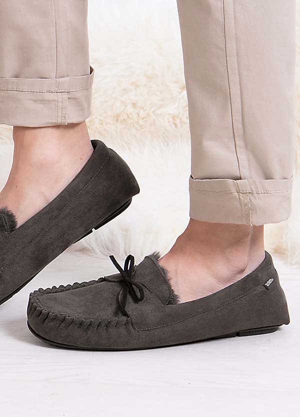 Mens grey moccasin slippers on sale