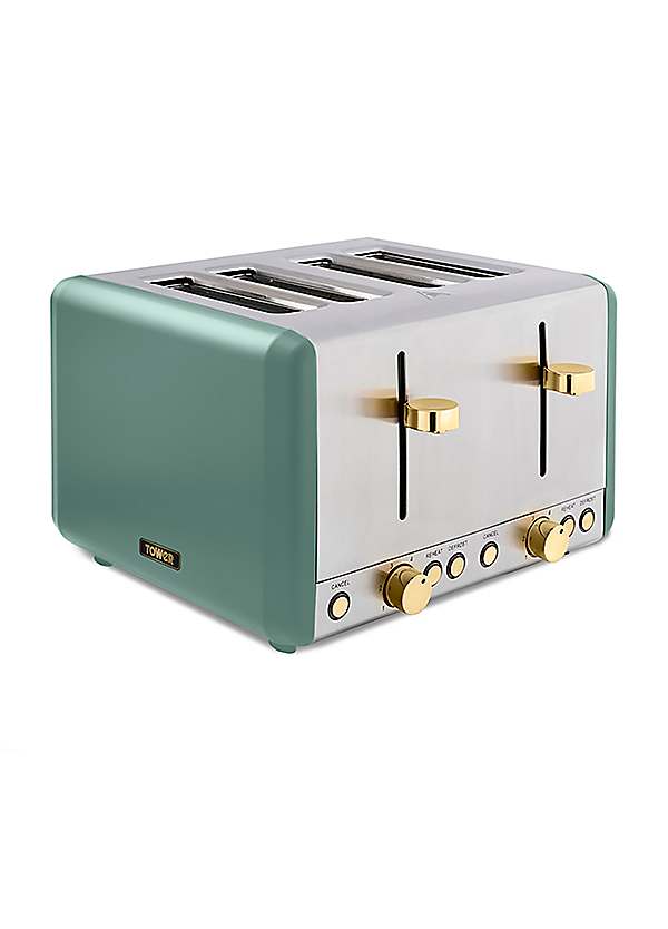 Tower T20051JDE Cavaletto 4-Slice Toaster Jade/Champagne Freemans