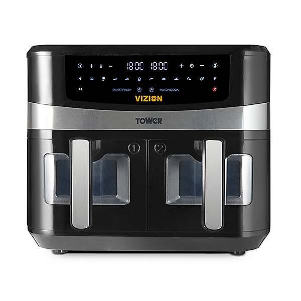 Tower Vortx Vizion 9L Dual Basket Air Fryer with 10 One-Touch Presets  T17100 - Black