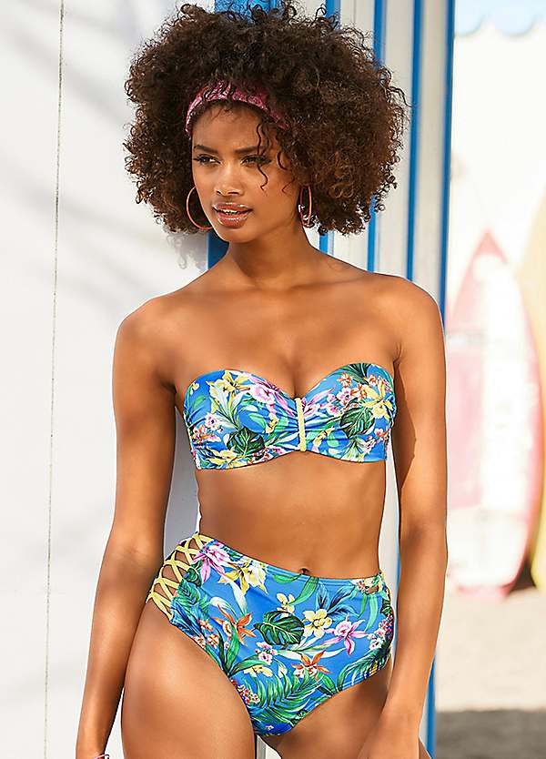 Venice Beach Tropical Print High Waist Bikini Bottoms Freemans