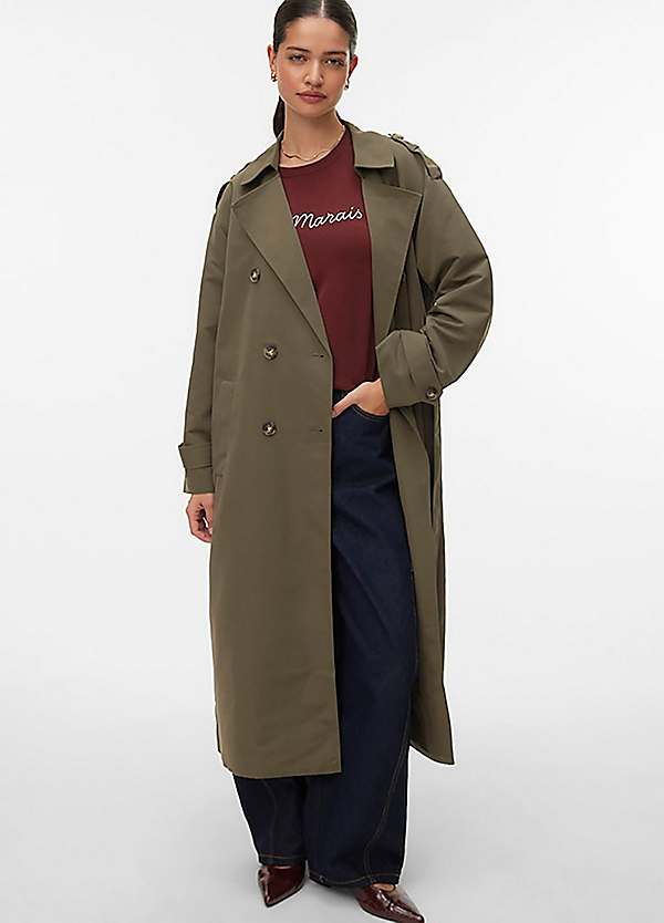 khaki vero moda long trench coat