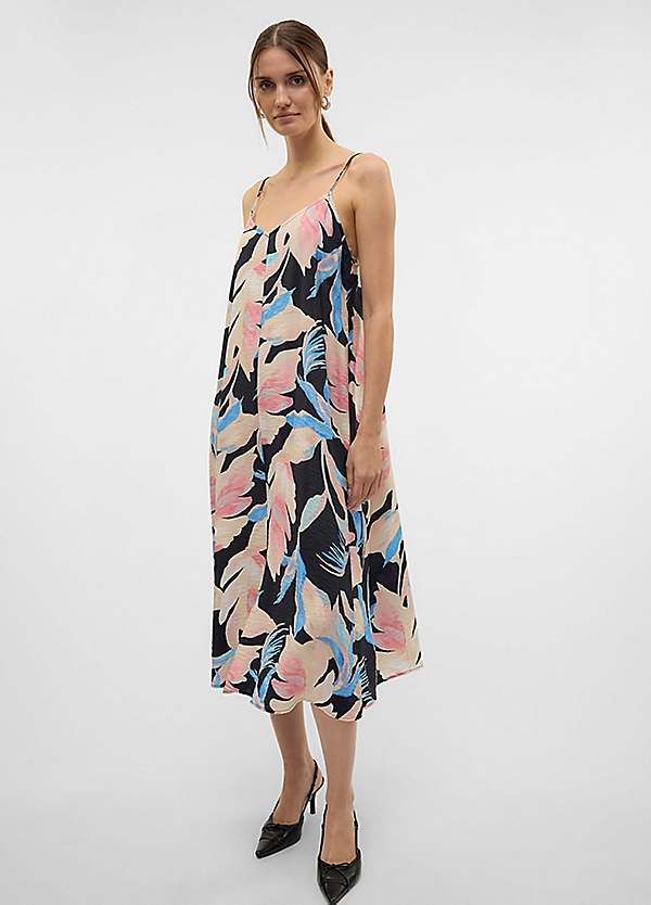 Vero Moda Tropical Print Spaghetti Strap Midi Dress Freemans