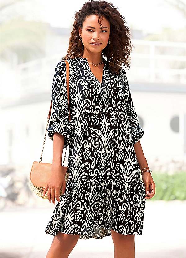 Vivance V-Neck Long Tunic Dress | Freemans