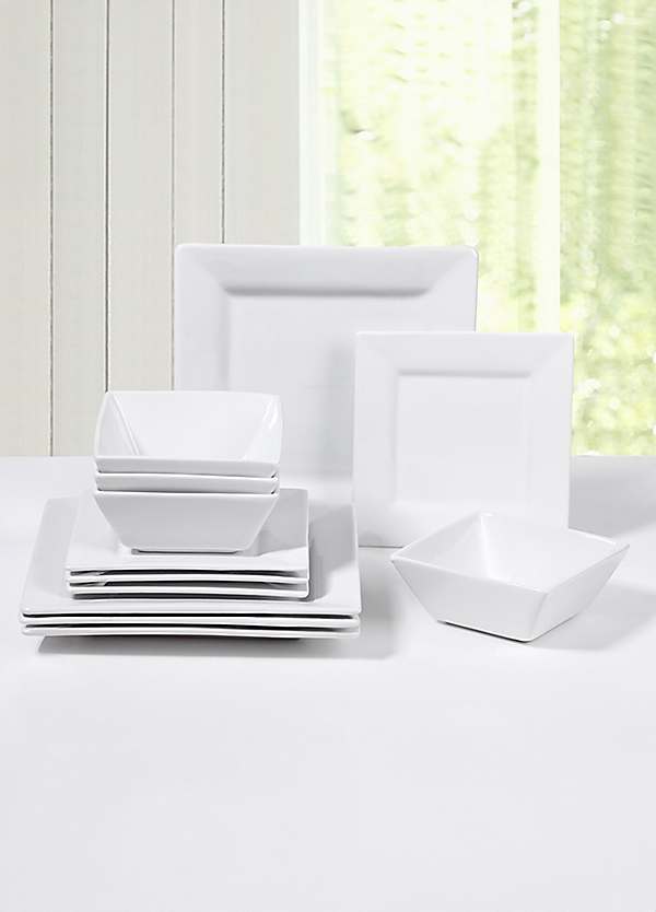Waterside 12 Piece Soho Square White Dinner Set Freemans