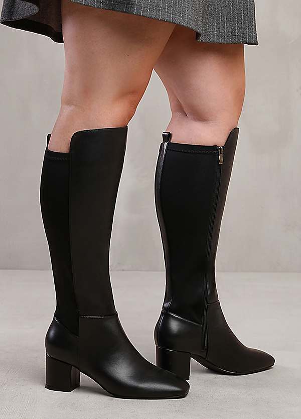 Where's That From Beau Stretch Wide Calf Block Heel Knee High