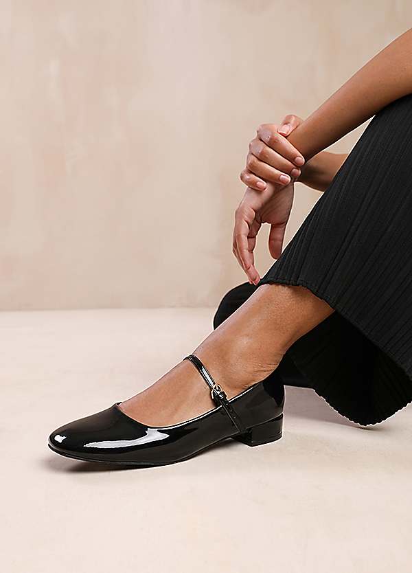 Where's That From Black Patent Minsk Low Heel with Strap Buckle