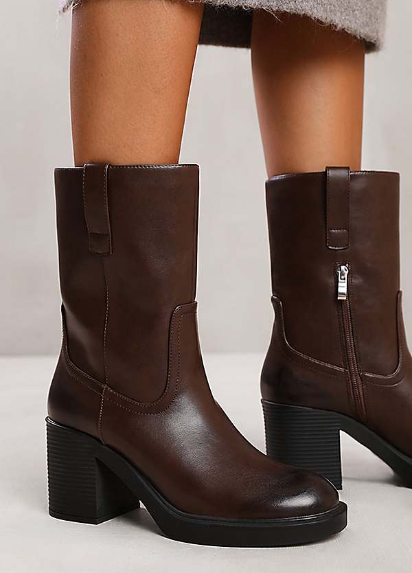 Where's That From Cherish Mid Calf Boots with Side Zip in Black