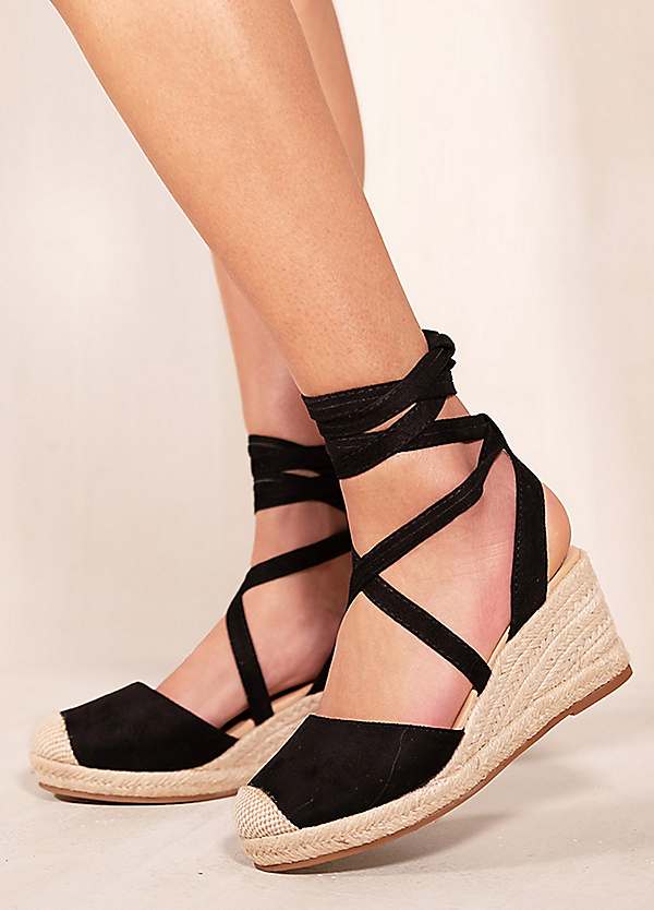 Where's That From Juniper Black Lace Up Espadrille Sandals Freemans