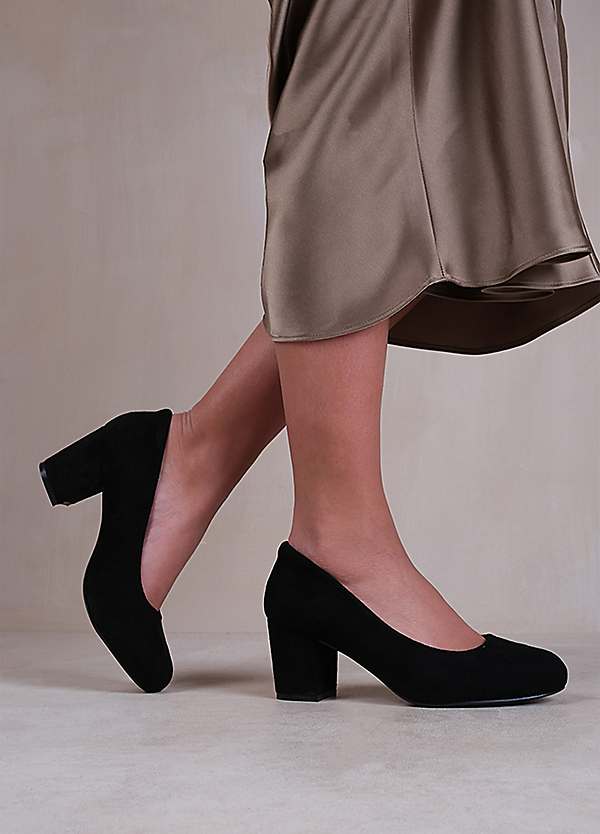 Where's That From Melrose Black Suede Extra Wide Fit Block Heel