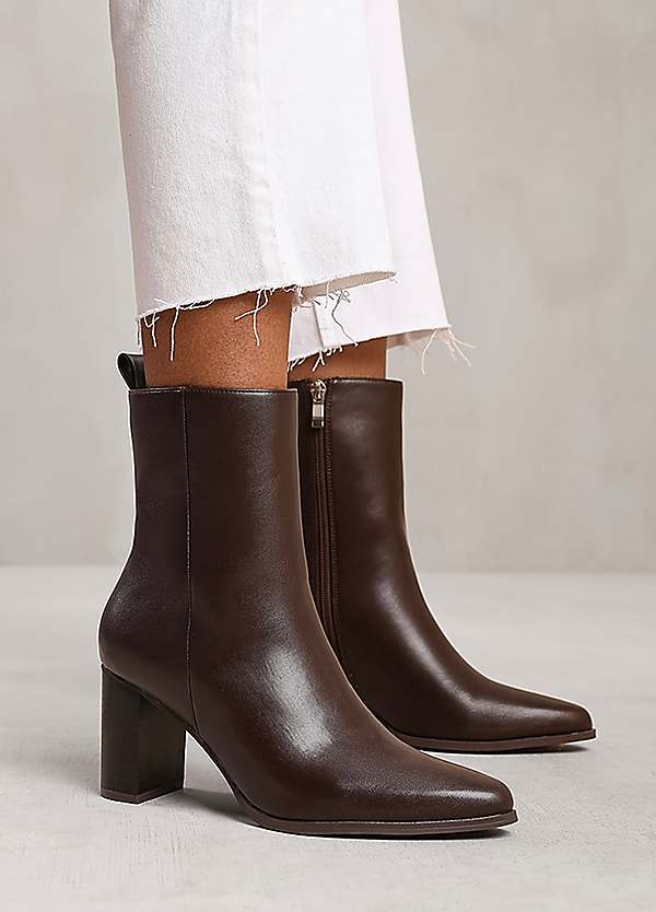 Where's That From North Block Heel Ankle Boots in Dark Brown Faux