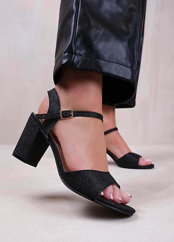 Where's That From Paityn Black Glitter Block Heel Sandals Freemans