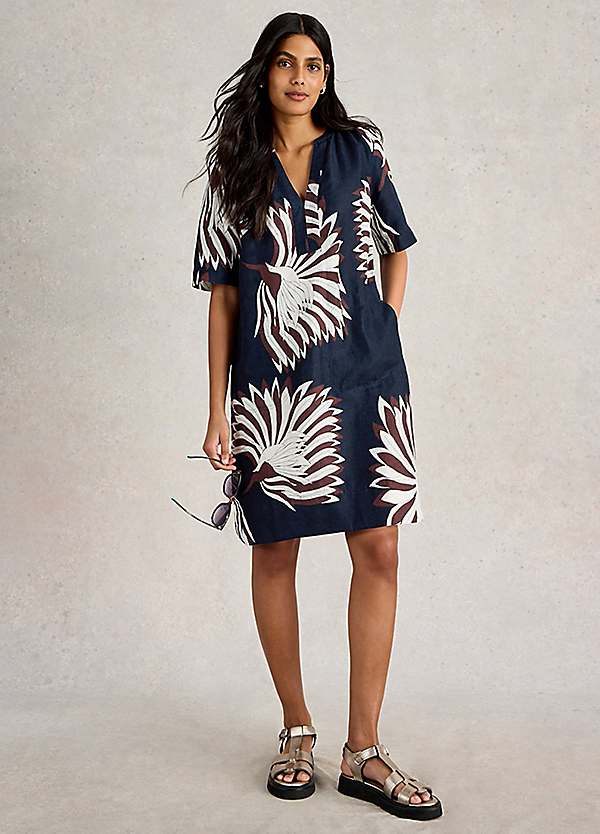natural linen maxi dress Natural Floral Linen Dress L Ivory/Black by Lane 201 main image 1