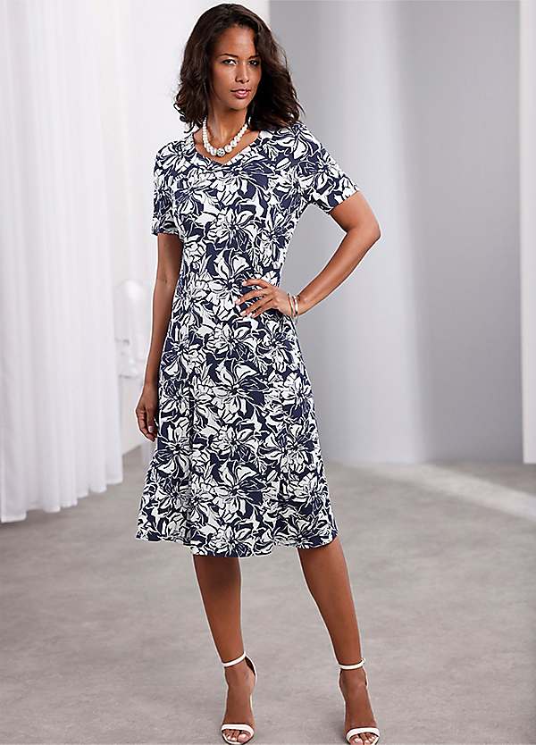 slim fit dress slacks Champagne Linen Floral Print Flare Mini Dress main image 0