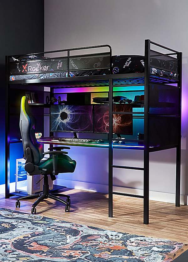 X Rocker Battlebunk Gaming High Sleeper Bed with Neo Motion SYNC