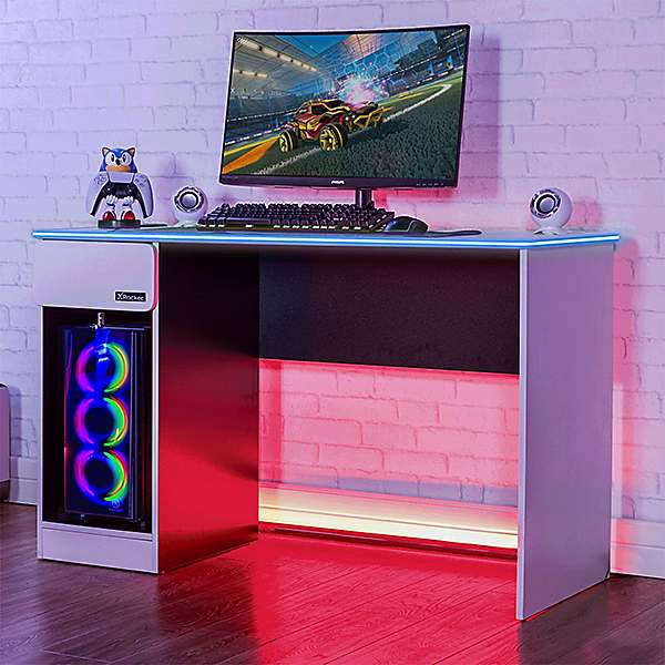 X Rocker Carbon-Tek Desk with Wireless Charging Neo Fiber Led