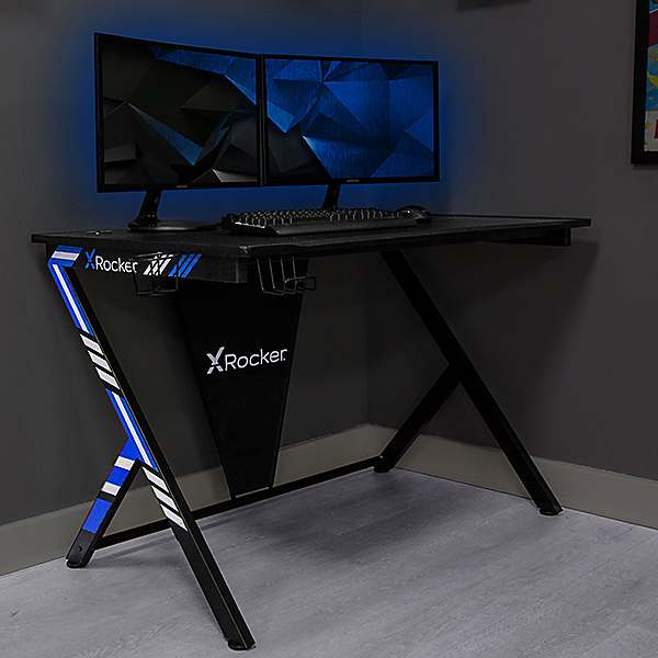 X rocker jaguar esports gaming outlet desk blue led edge lighting