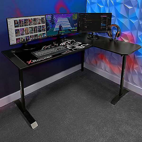 Carbon-Tek Gaming Desk with LED and Wireless Charging, Gray/Red