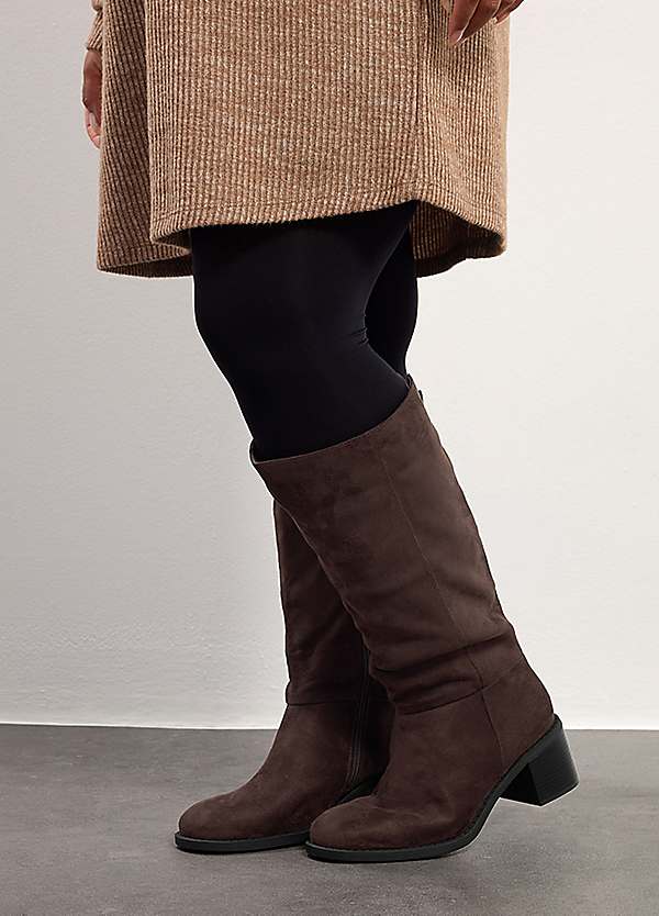 Yours Block Heel Knee High Boots In Extra Wide EEE Fit