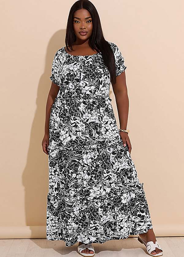 Plus Size Gray Floral Maxi Dress Plus-Size Black Floral Print Mesh