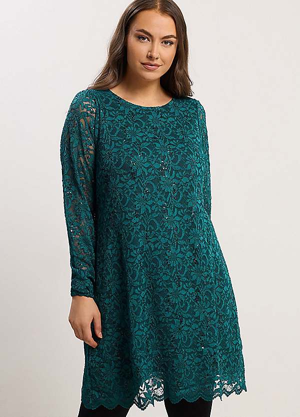 Yours Curve Lace Scallop Hem Mini Dress | Freemans Yours Curve Lace Scallop Hem Mini Dress | Freemans