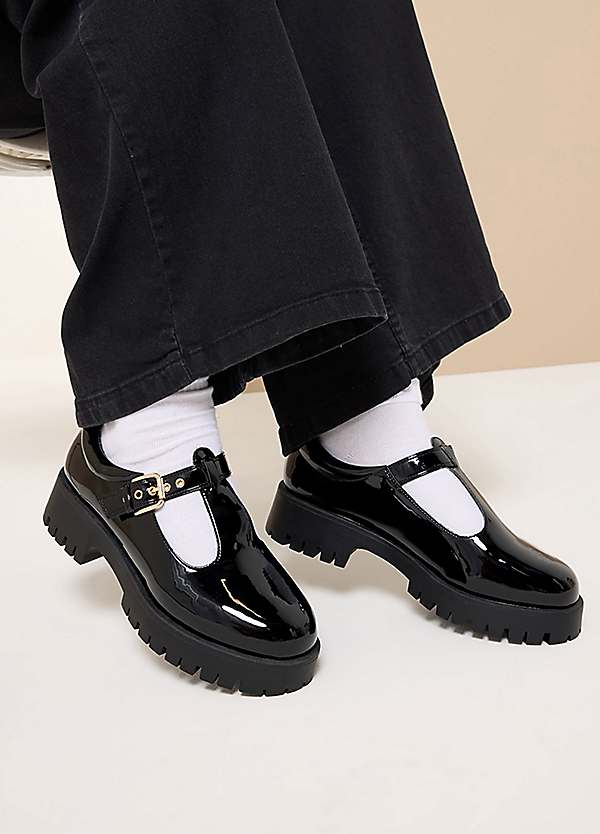 Yours Extra Wide EEE Fit Patent Chunky T-Bar Mary Janes Freemans
