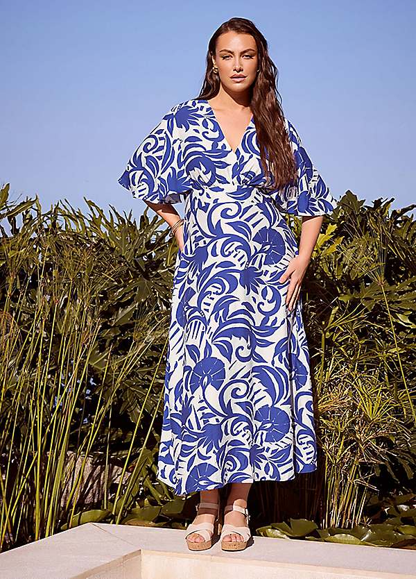 Yours London Curve Floral Linen Look Wrap Dress