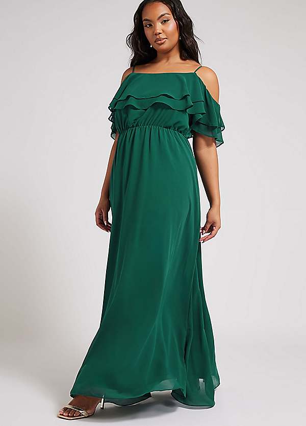 Yours London Curve Frill Cold Shoulder Maxi Dress | Freemans