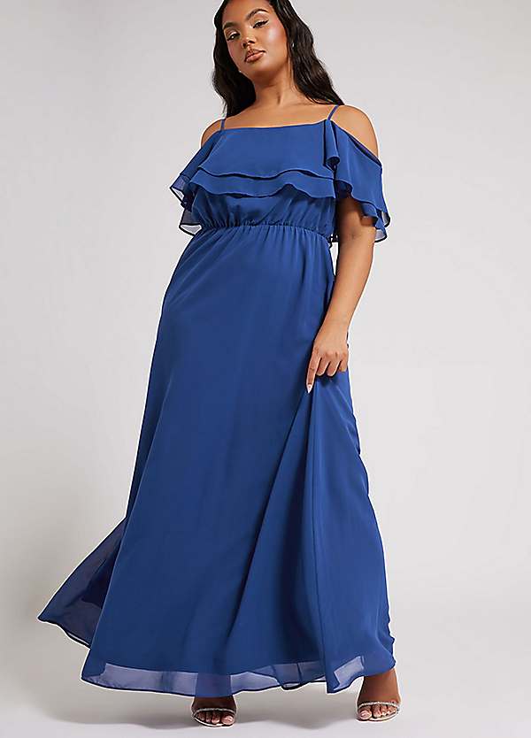 blue dress for baby girl Women Navy Blue & White Polka Dot Printed Mandarin Collar Neck Crepe  Pleated Fit & Flare Midi Dress main image 1