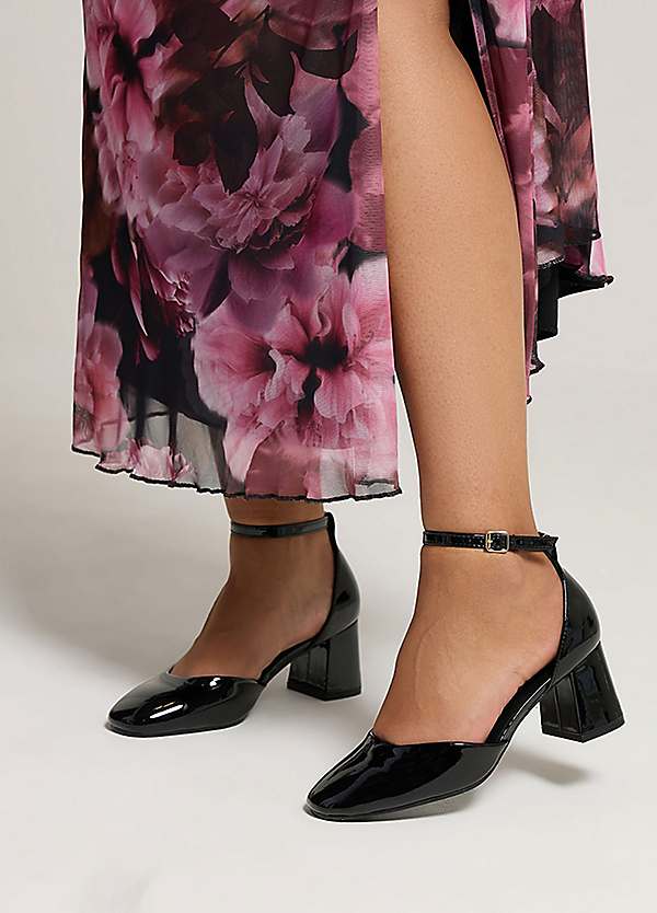 Yours Patent Block Mary Jane Heels in Extra Wide EEE Fit Freemans