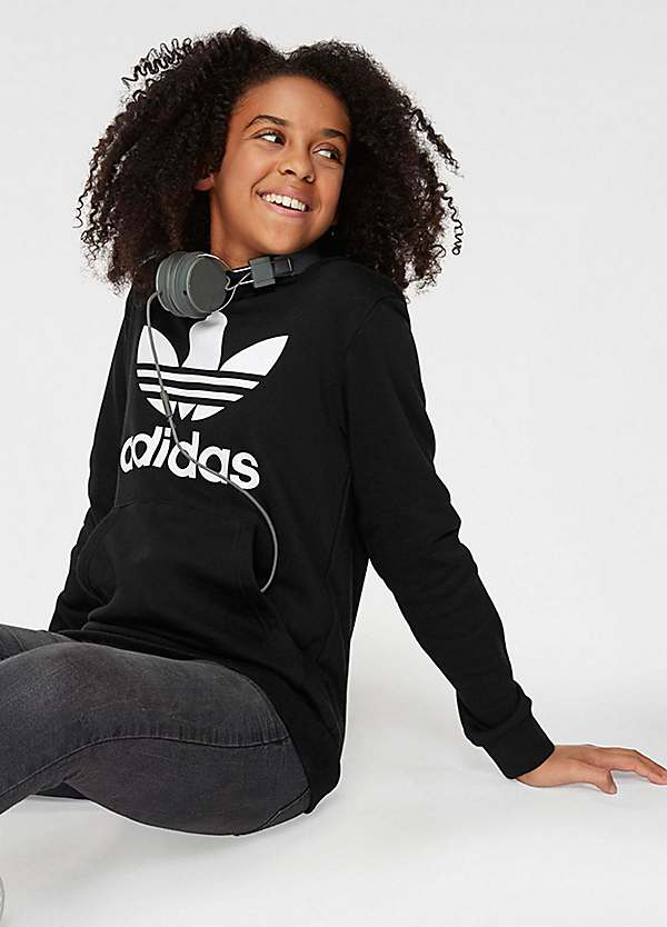 Adidas originals girls' top linear crop hoodie junior