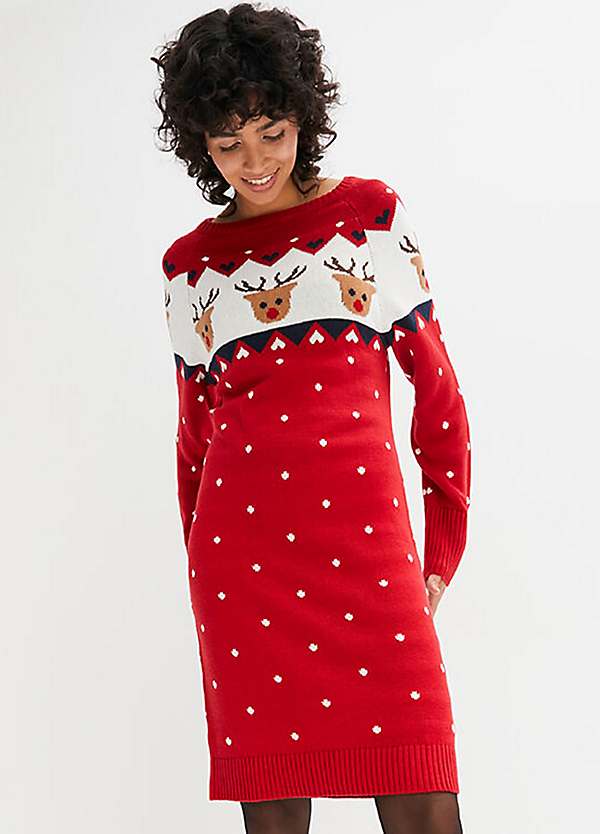 bonprix Christmas Knitted Reindeer Pattern Dress | Freemans bonprix Christmas Knitted Reindeer Pattern Dress | Freemans