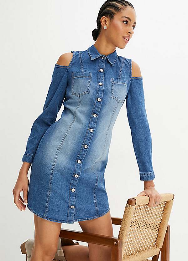 Cold shoulder denim outlet dress