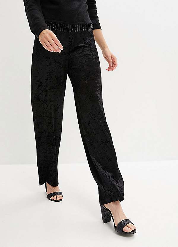 Crushed Velvet Black Velour Joggers Women's Bonprix - Main Image