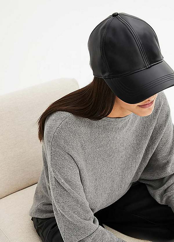 Black faux leather baseball cap online