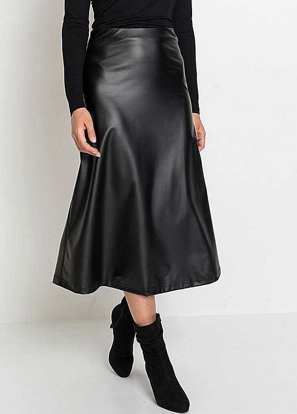 Leather Midi A-Line Skirt