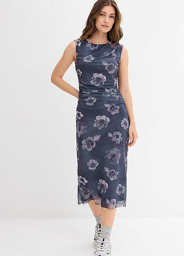 bonprix Floral Net Draped Midi Dress Freemans