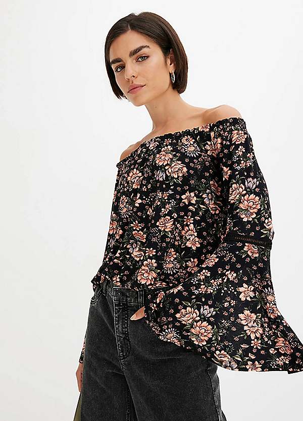 bonprix Floral Print Bardot Top