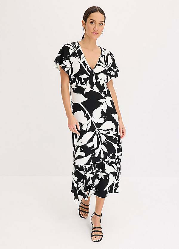 bonprix Floral Print V-Neck Midi Dress Freemans